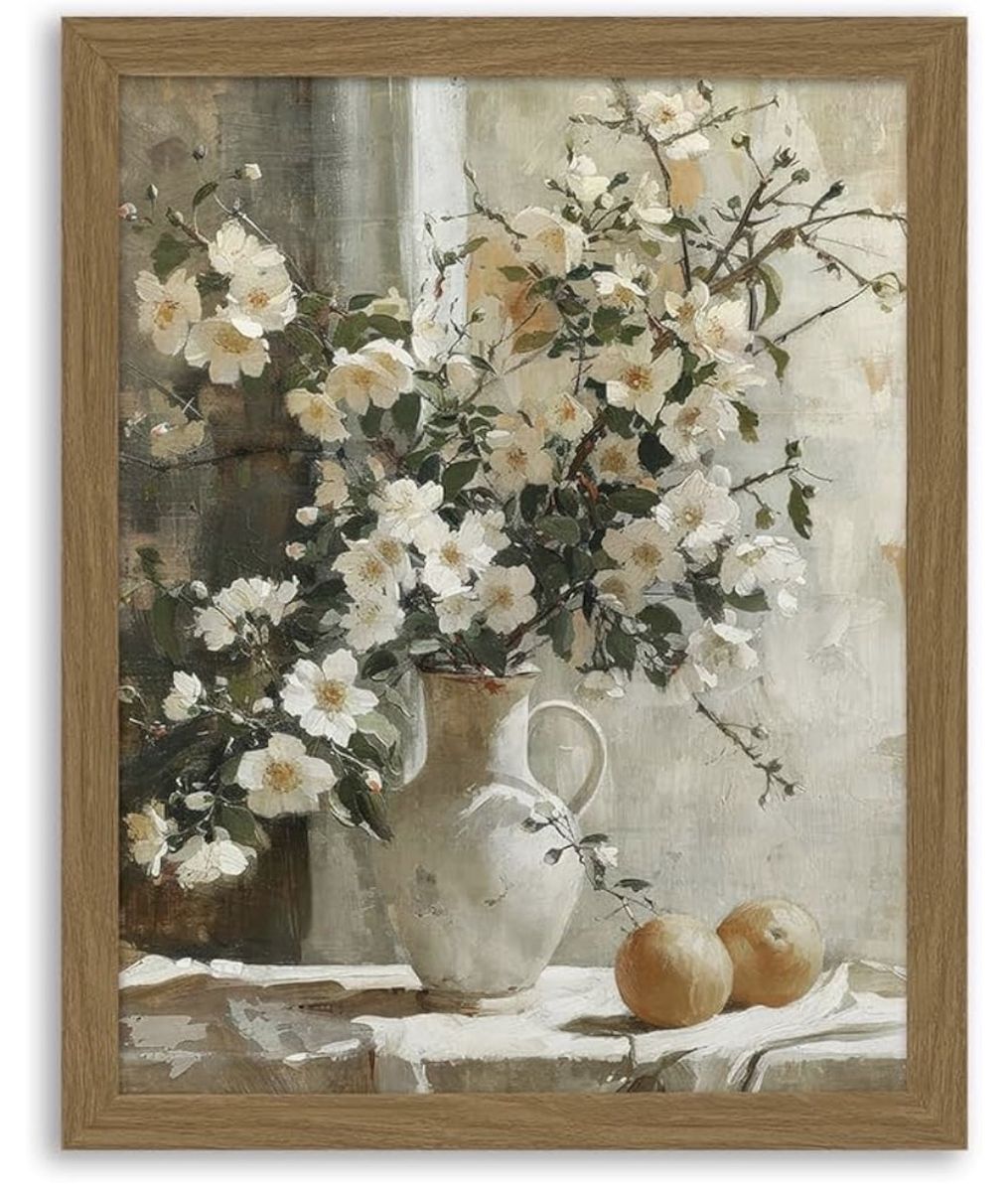 New! XMMPOT Flowers Lemons Canvas Wall Art: Framed Wall Art for Living Room- Vintage Nature Botanical Bathroom Wall Decor framed