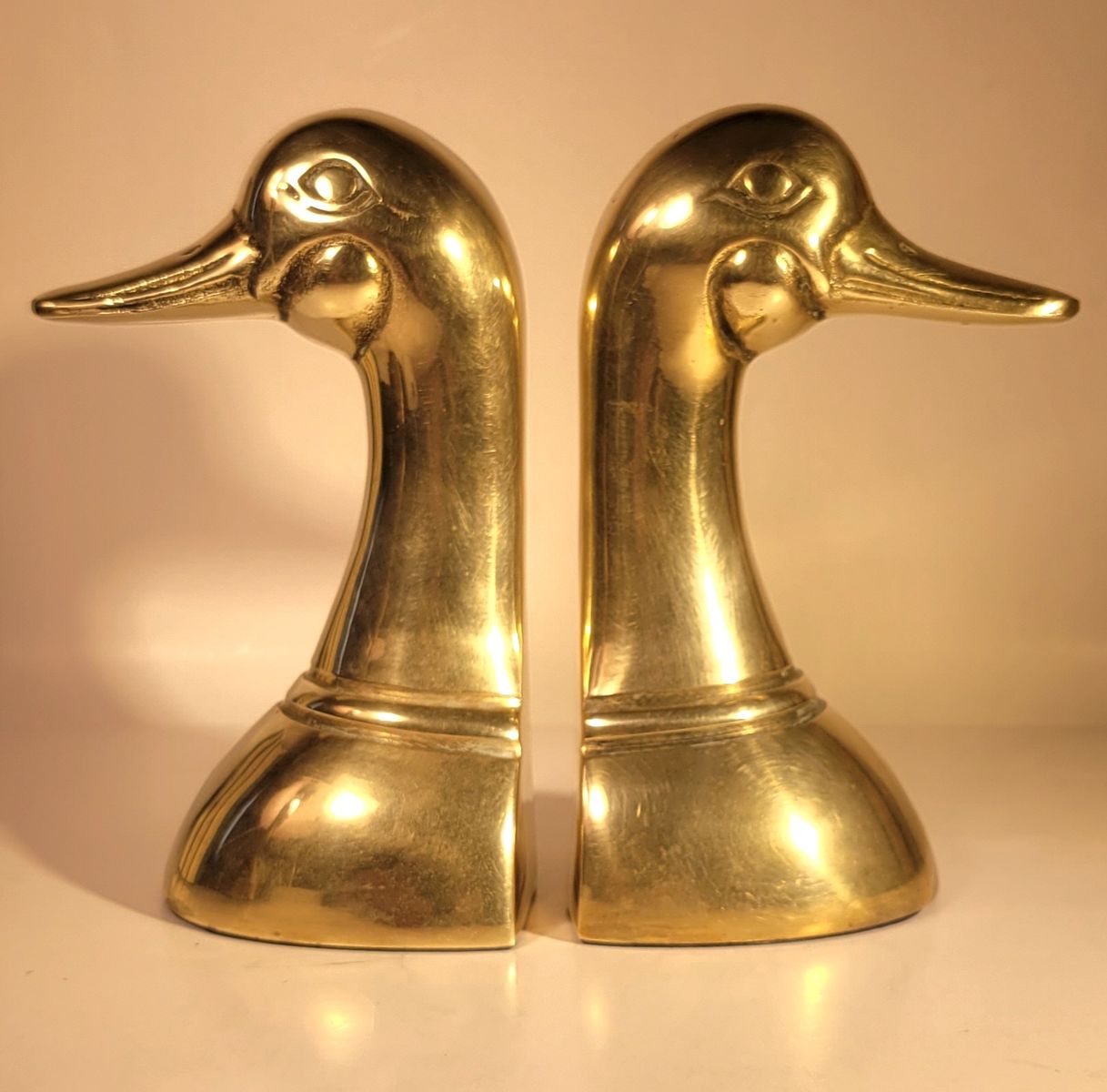 Solid Brass Mallard Duck Head Bookends 1950s Leonard Korea MCM