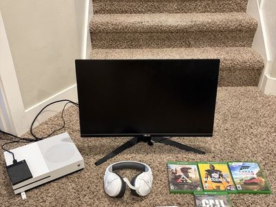 Xbox One S Bundle + ASUS Monitor, 3 Controllers, Headset, Hard drive & Games