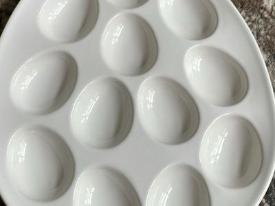 Deviled Egg Plate White Porcelain Egg Shaped Serving Dish Platter 12 Spaces
