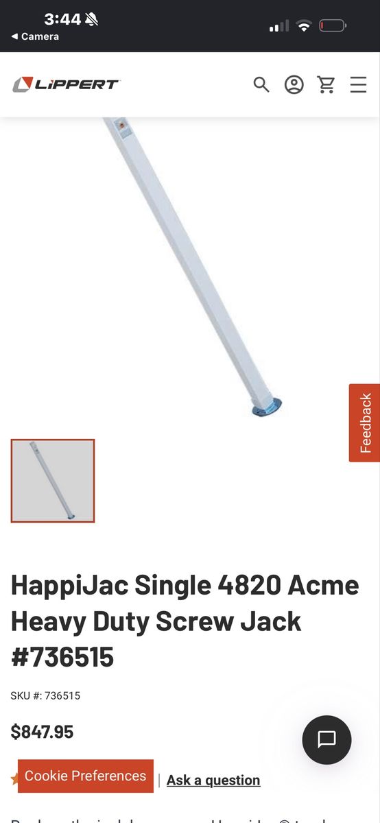 Lippert HappiJac Single 4820 Acme Heavy Duty Screw Jack for RVs #736515