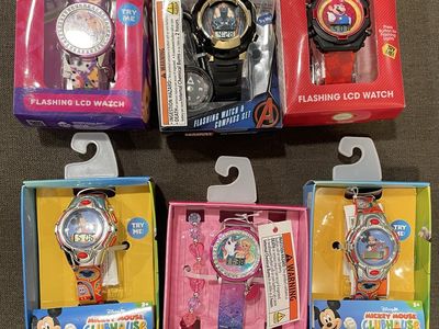 Assorted Kids Character Flashing LCD Watches - Marvel, Disney, Barbie, Adopt Me, Mario