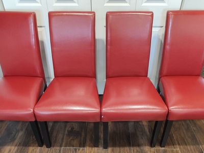 Set of 4 Red Leatherette Dining Chairs