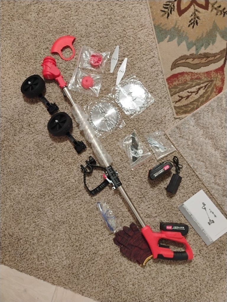 New king Furt 21v Cordless Weed Eater String Trimmer & Brush Cutter  2 21V Battery's Attachments, Blades, safety glasses, gloves