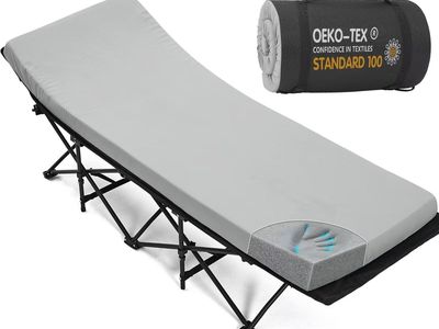 Memory Foam Camping Cot Mattress Pad Pad with OEKO-TEX Travel Bag - Grey PAD ONLY NOT COT