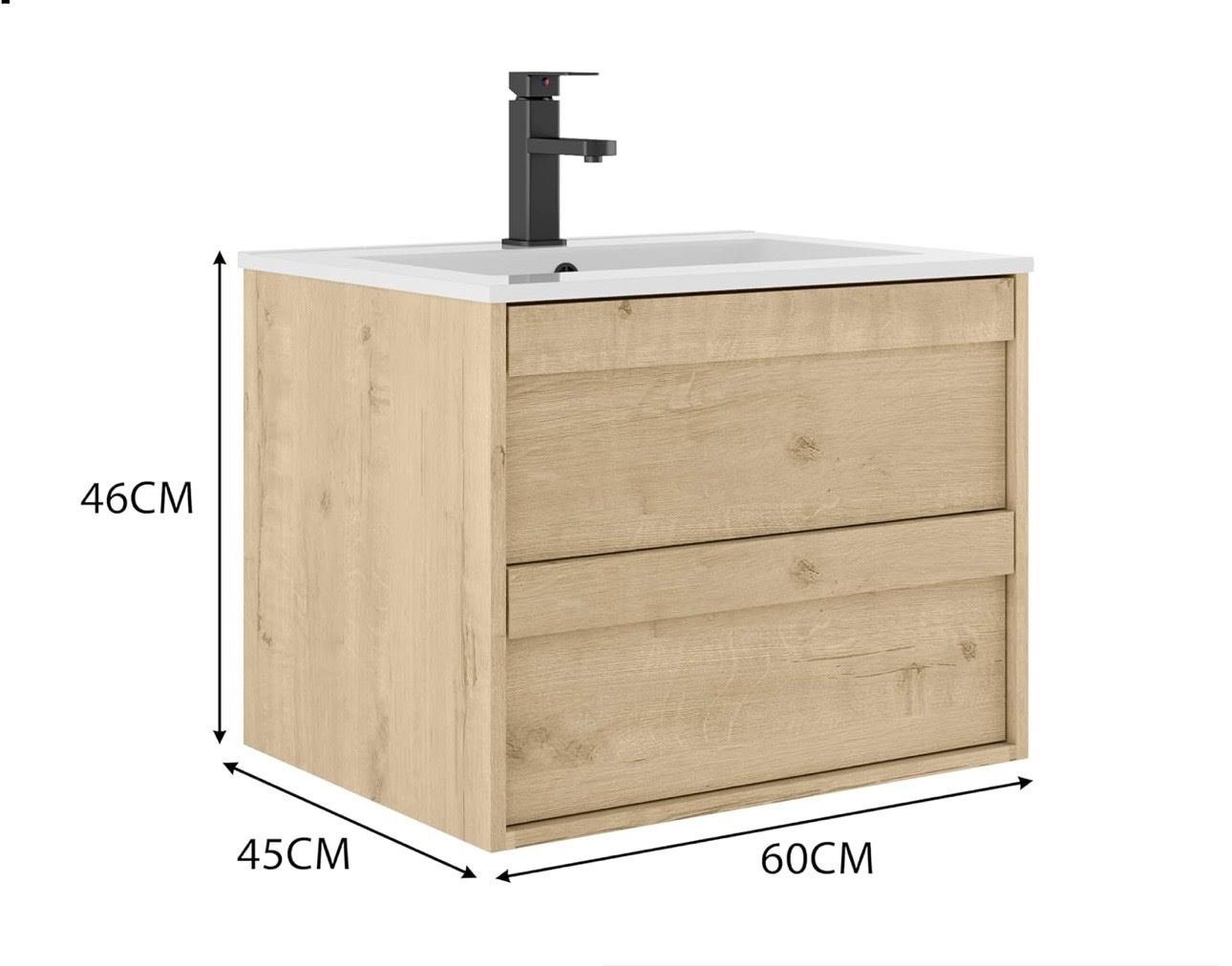 New Hanging Basin Cabinet 60 cm, Bathroom Furniture with Two Drawers