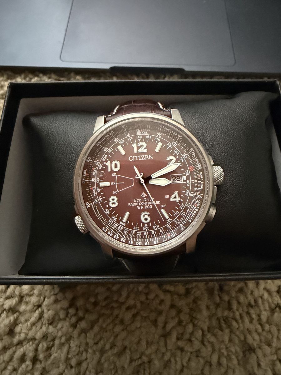 Citizen CB0248-01X Eco-Drive Promaster Sky Perpetual World Time Watch 42mm Brown Leather