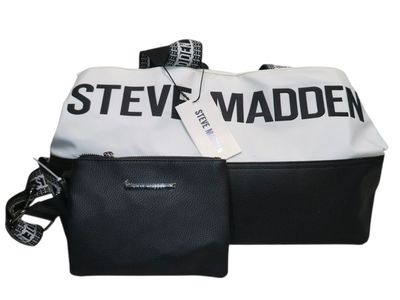 Steve Madden BGYMM Weekender Tote Bag Set White Black NWT Travel Duffel Pouch