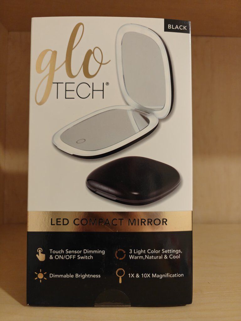 GloTech LED Compact Makeup Mirror - Black New
