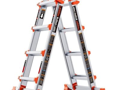 LANBITOU Ladder, A Frame 4 Step Ladder Extension, 14 FT Anti-Slip Multi Position & Storage Folding Ladder, 330 lbs Security Load