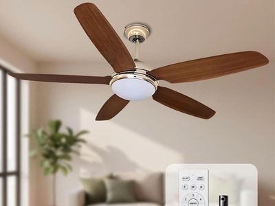 52 Inch Ceiling Fan with Light and Remote, 5 Wood Blades Living Room Ceiling Fan, DC Quiet Reversible Motor, Indoor Fan Lights