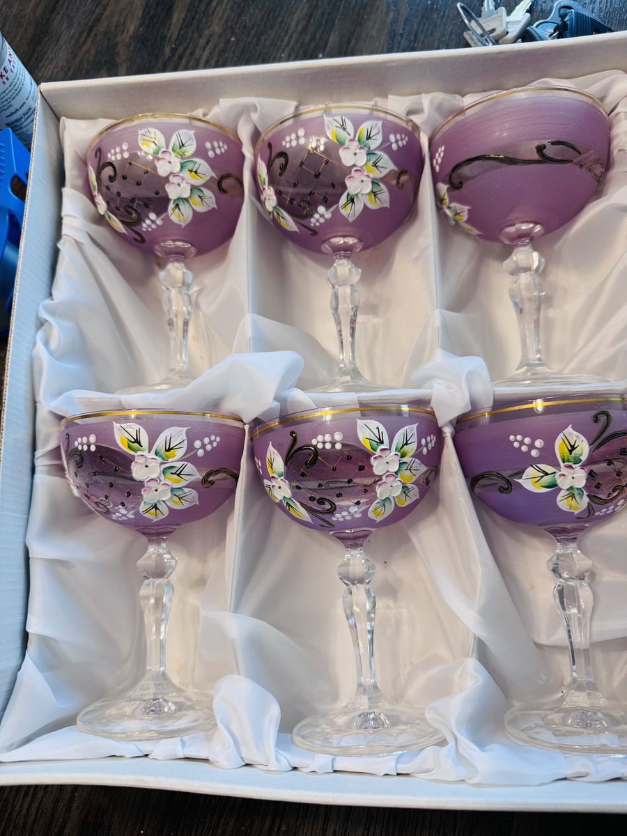 Vintage Bohemian Wine Glasses 6 Glasses