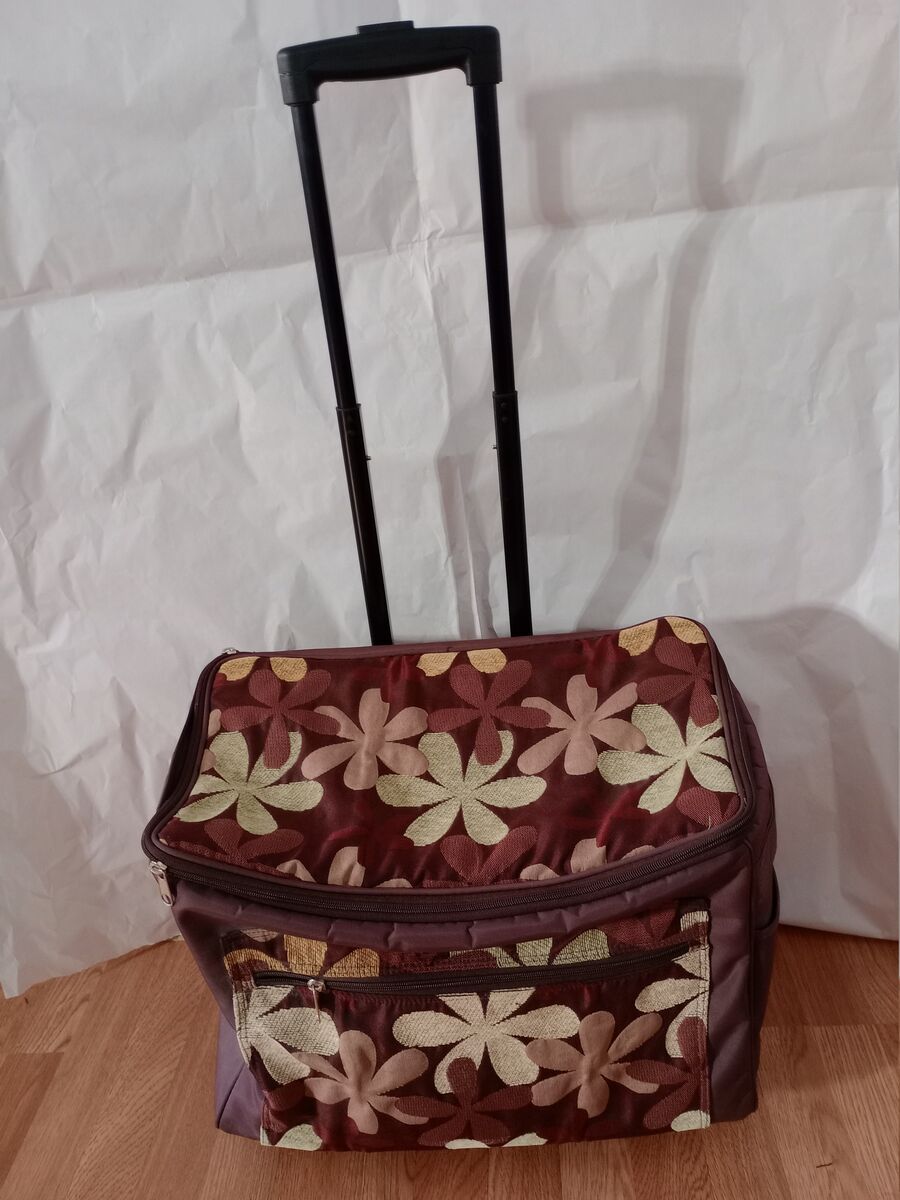 Floral sewing machine rolling luggage bag case tote