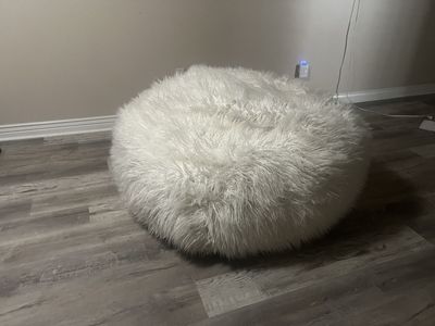 Large White Fuzzy Shaggy Bean Bag Chair