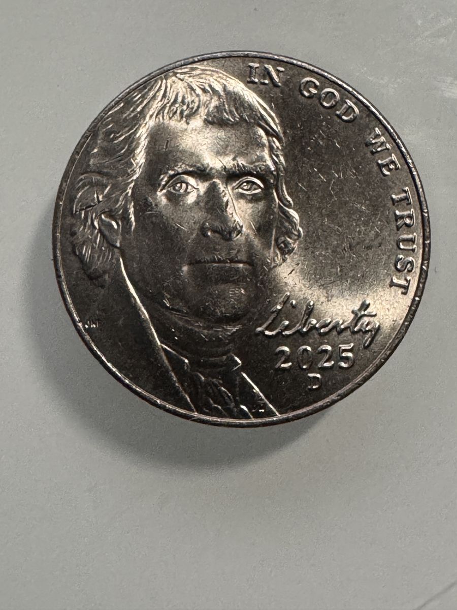 2025-D Jefferson Nickel Mint Error — Dramatic Raised Die Crack Through Monticello & AMERICA