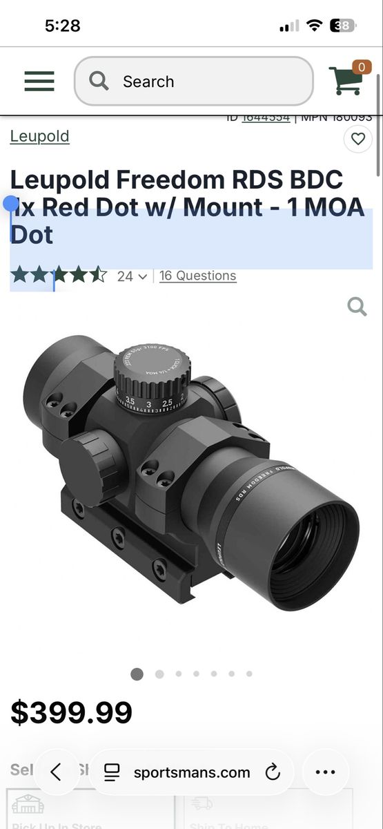 Leupold Freedom RDS BDC 1x Red Dot w/ Mount - 1 MOA Dot (Mount included)