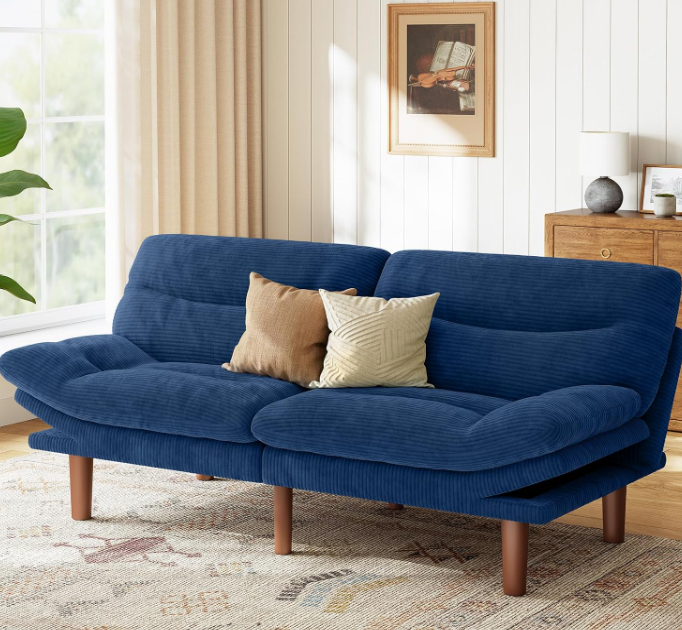 Marsail 66.02" Futon Sofa Bed, Convertible Corduroy Futon Couch with Adjustable Backrest & Armrests