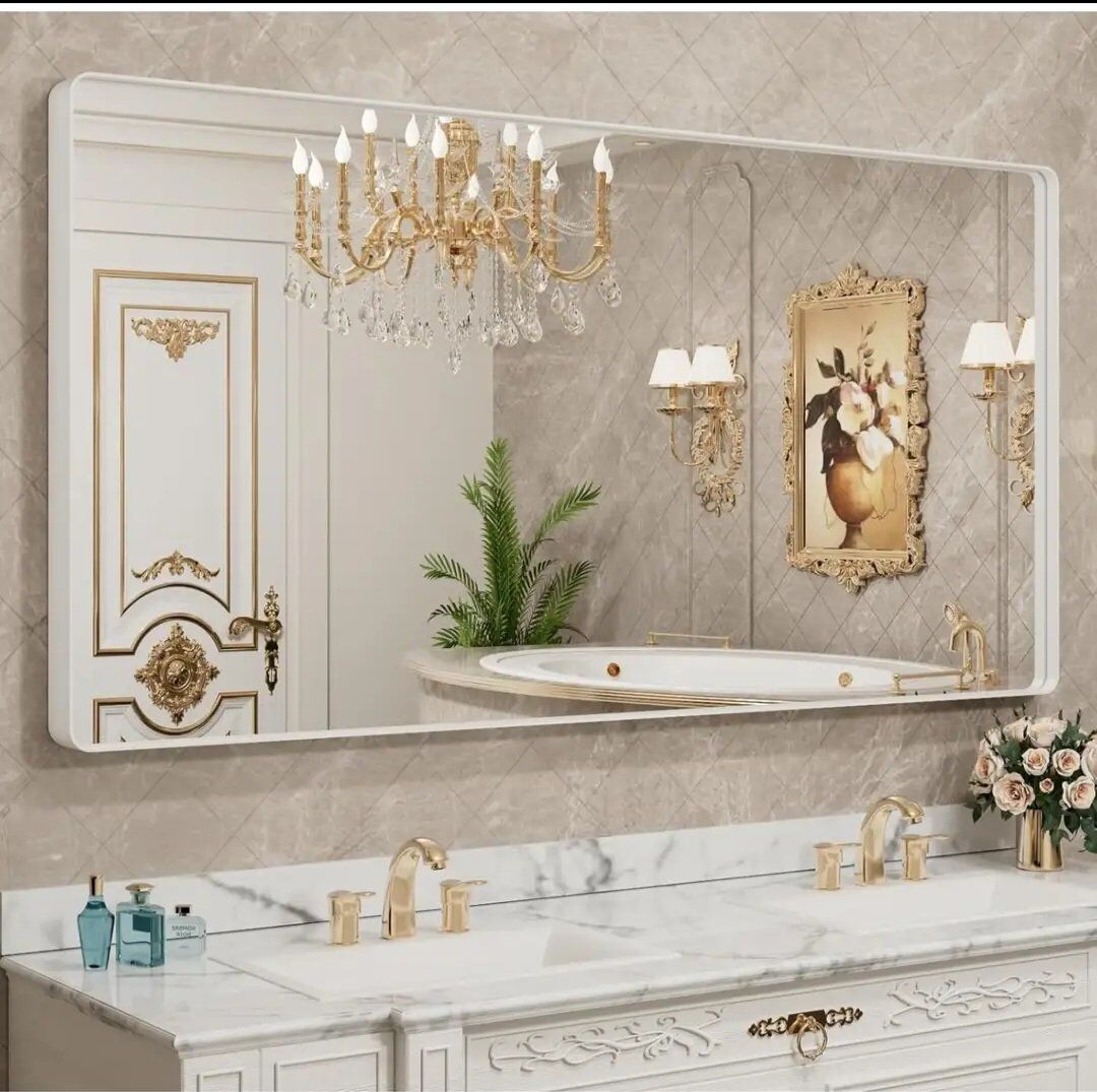 LOAAO 72x40 Inch White Metal Framed Bathroom Mirro