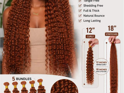 5 Bundles #350 Ginger Human Braiding Hair Deep Wave Curly Bulk 12" 18" Stretched