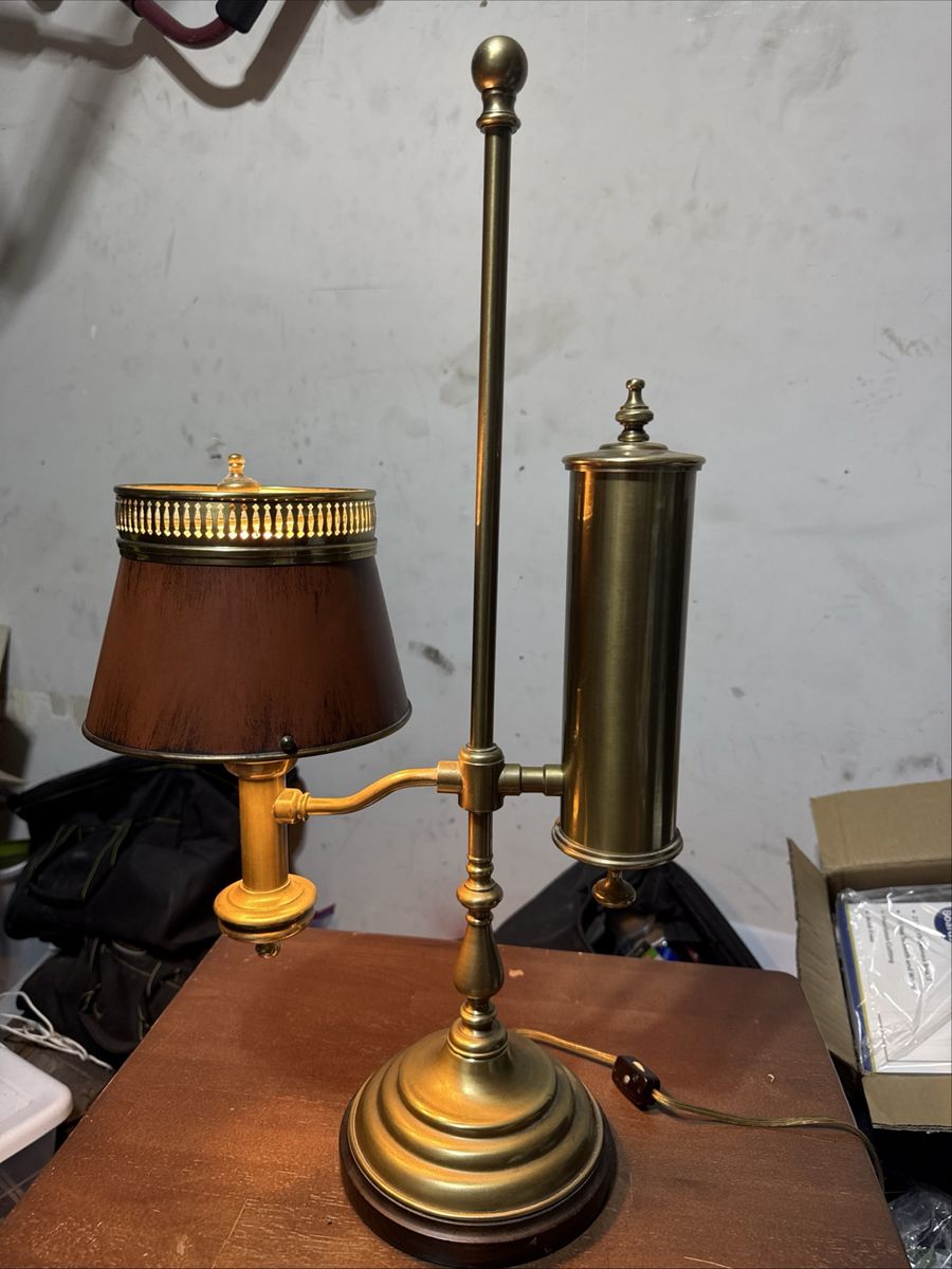 Frederick Cooper Vintage Brass Banker's Lamp with Brown Shade