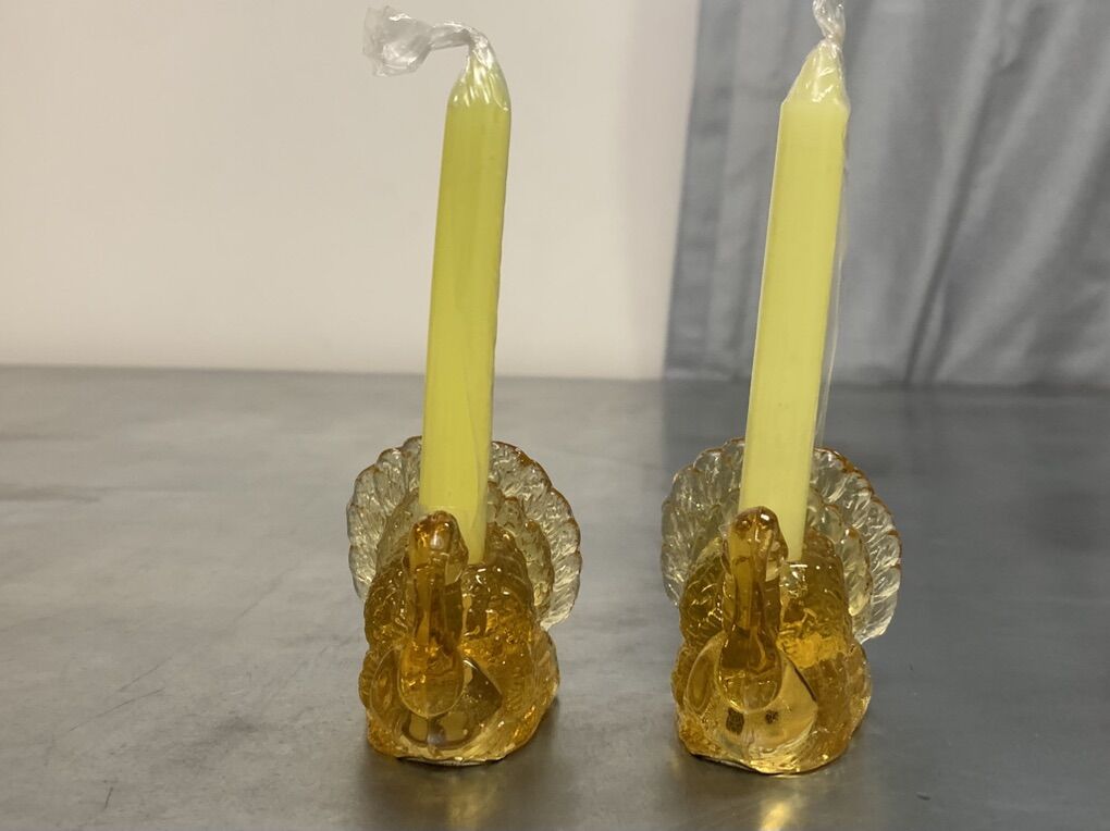 Crystal Amber Candleholders Turkey Thanksgiving