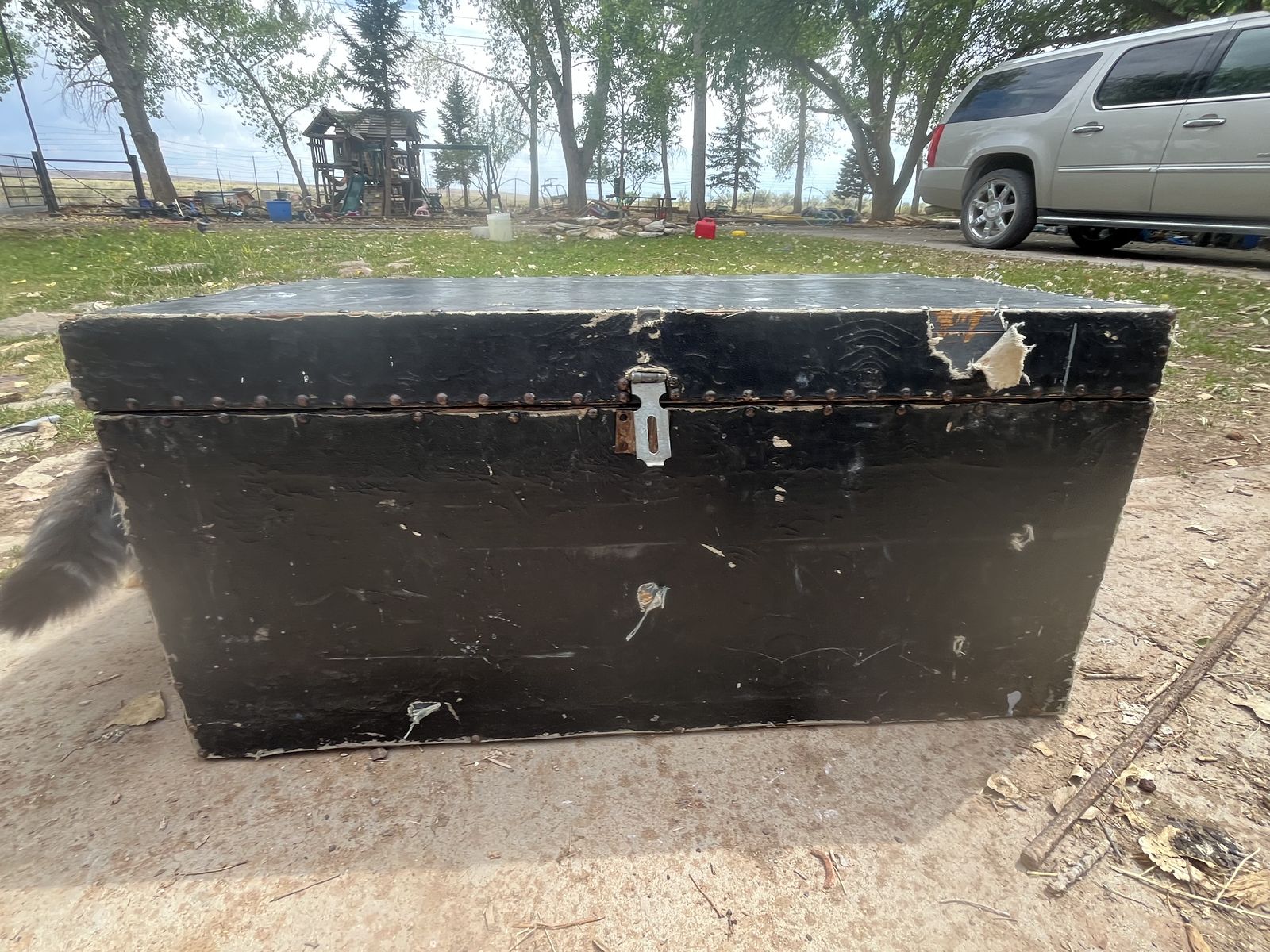 Large Black Wooden Chest