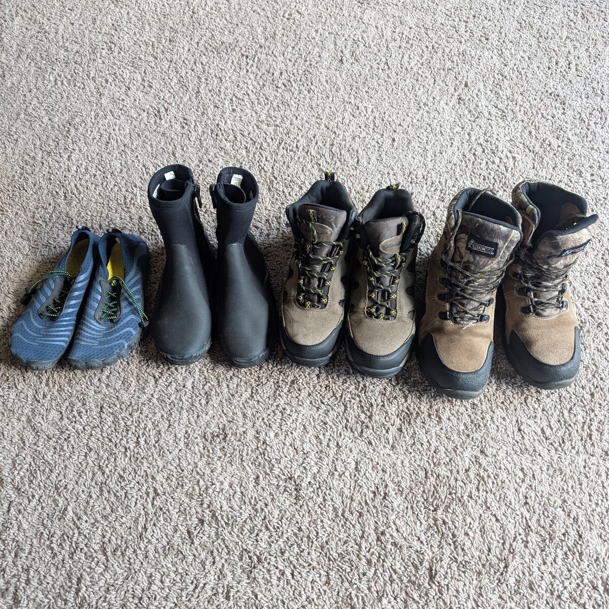 water shoes and hiking boots
