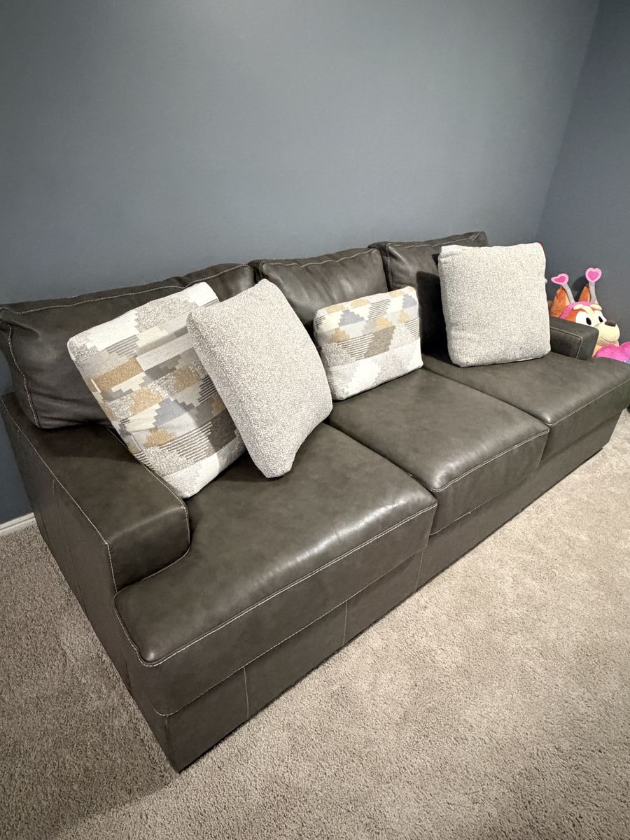 Modern Gray Faux Leather Sofa