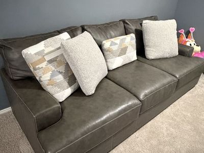 Modern Gray Faux Leather Sofa