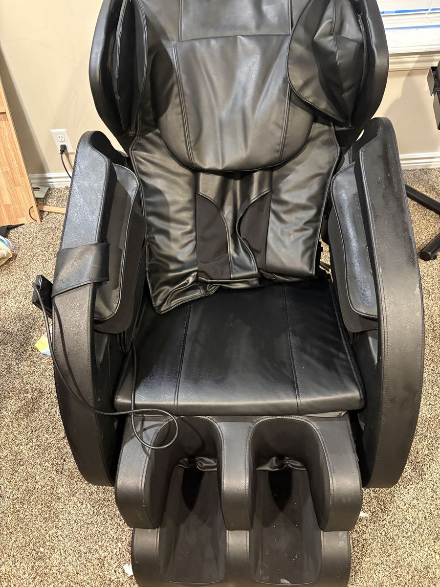 Full Body Black Leather Reclining Massage Chair with Heat Therapy