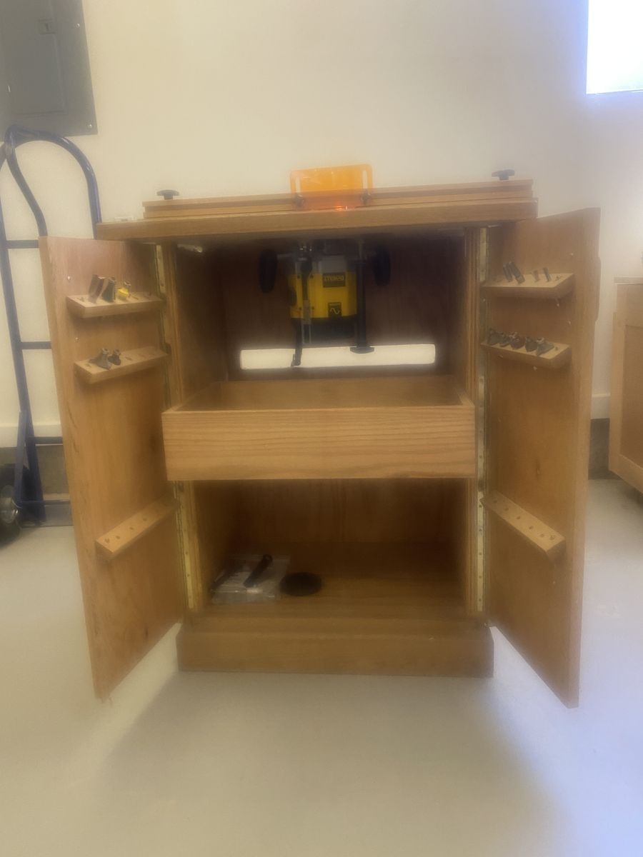 Dewalt router, table and storage cabient