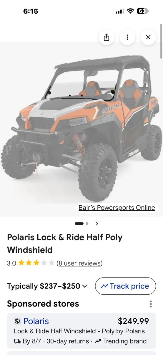 Polaris Lock & Ride Poly Half Windshield for UTV / Side by Side