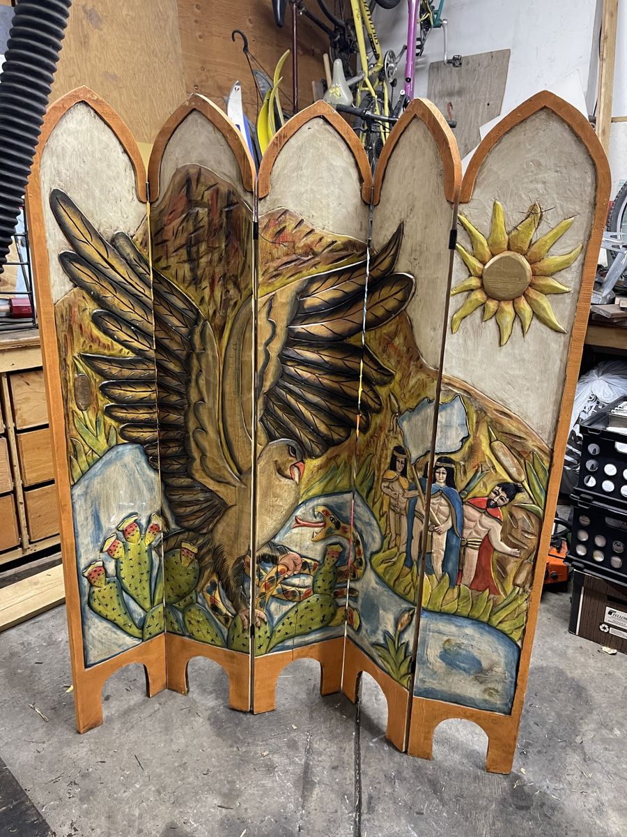 Double sided Decorative Carved and Painted  Screen