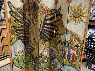 Double sided Decorative Carved and Painted Screen