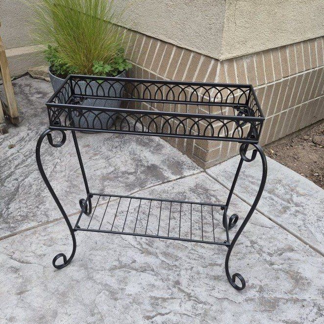Black Plant Stand with Shelf - Elegant Indoor/Outdoor Decor