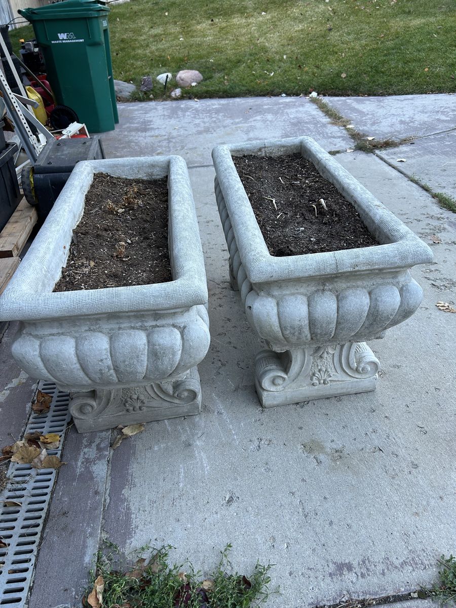 Concrete Planters with Corinthian Bases - Matching Pair