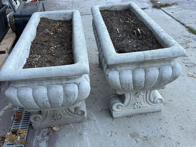 Concrete Planters with Corinthian Bases - Matching Pair