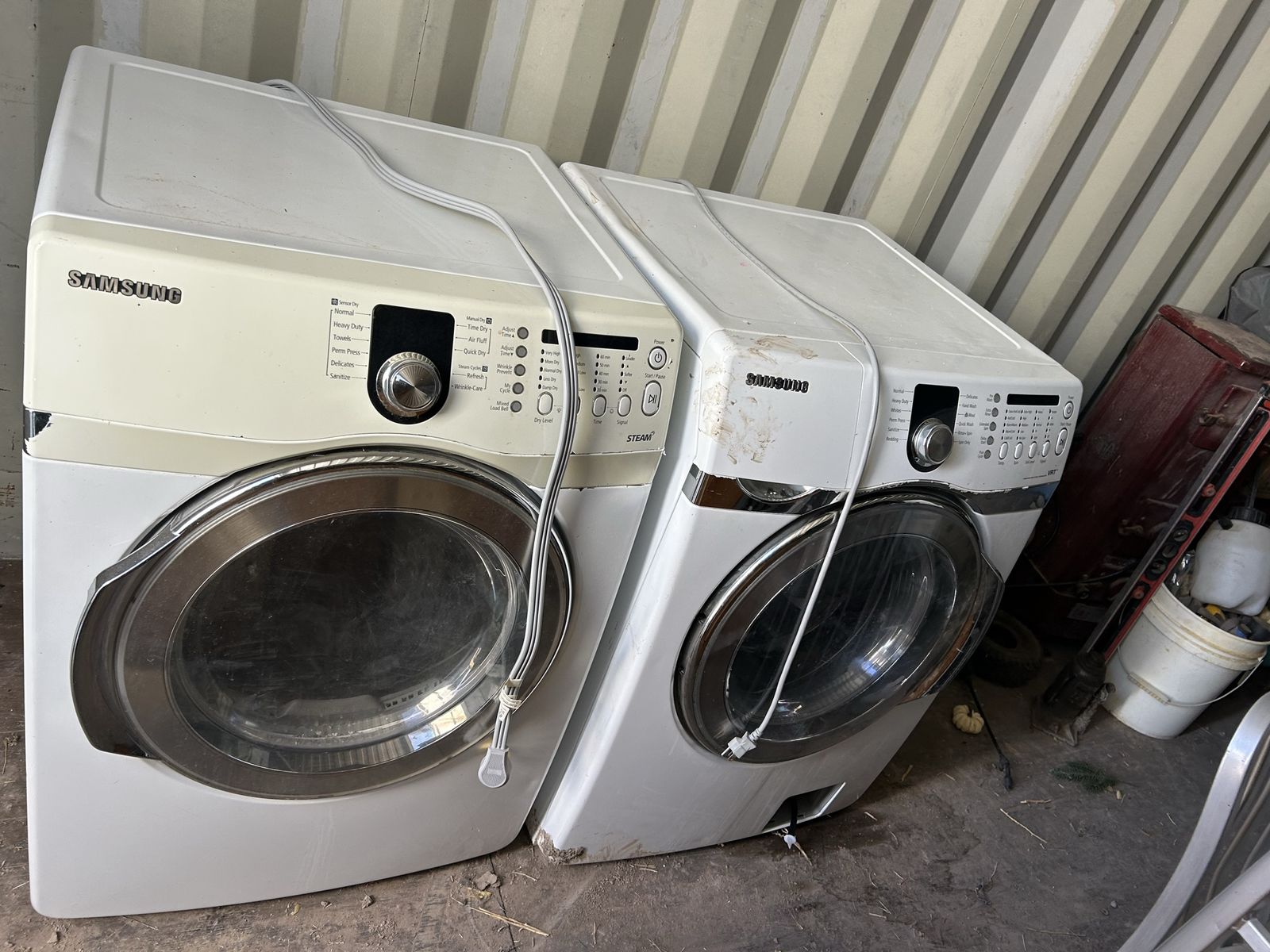 Used Samsung Front Load Washer & Dryer Set - White, Steam & Sanitize Features