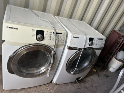Used Samsung Front Load Washer & Dryer Set - White, Steam & Sanitize Features