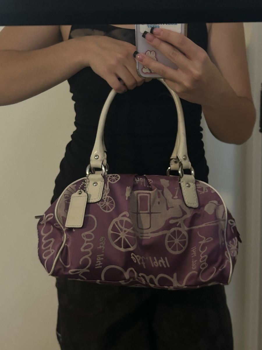 Coach Purple and White Horse and Carriage Satchel Handbag