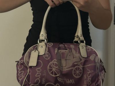 Coach Purple and White Horse and Carriage Satchel Handbag