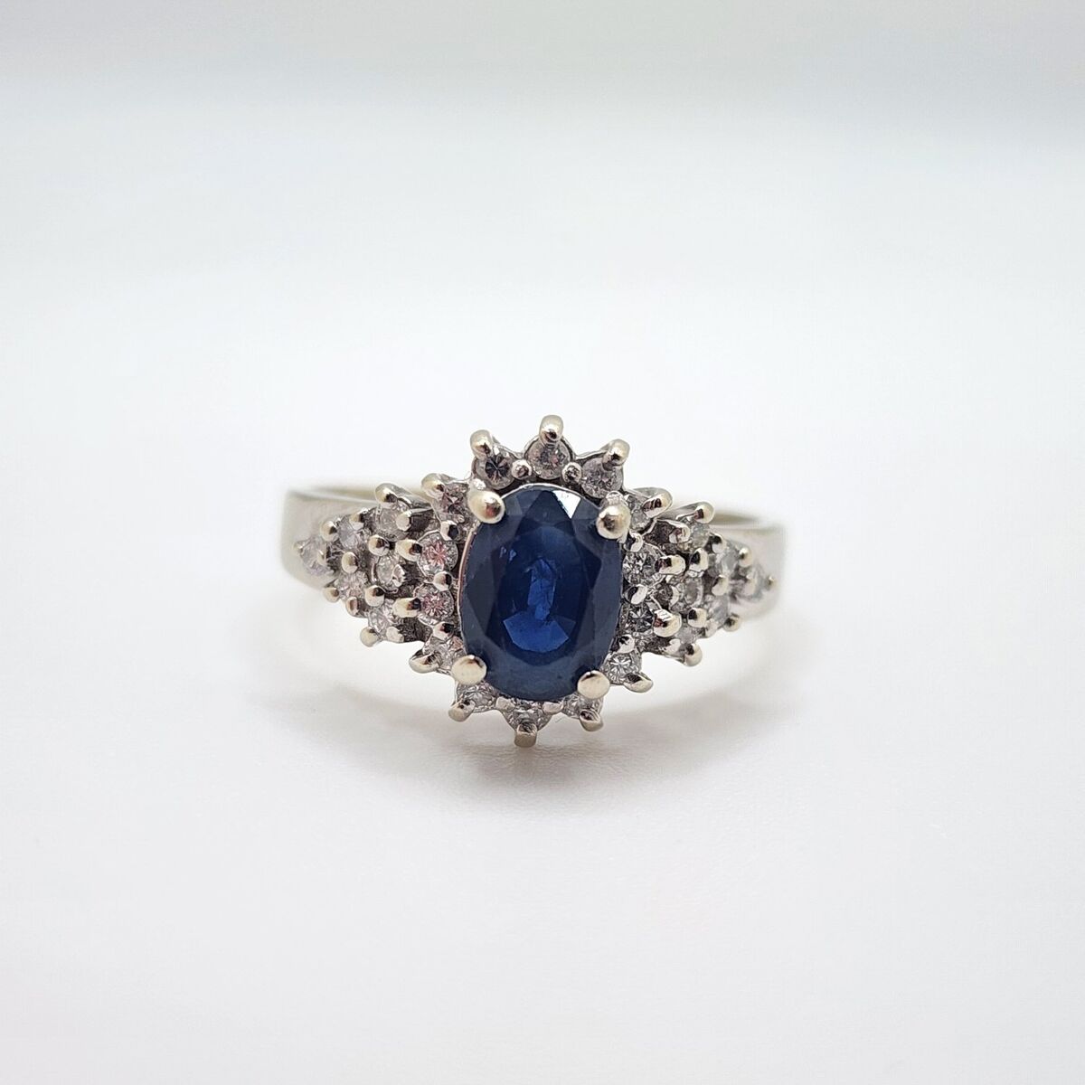 14K White Gold Natural Blue Sapphire & Diamond