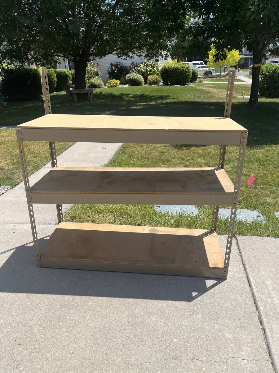 Sturdy wood/metal shelf workbench shelf