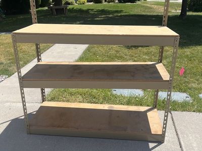 Sturdy wood/metal shelf workbench shelf
