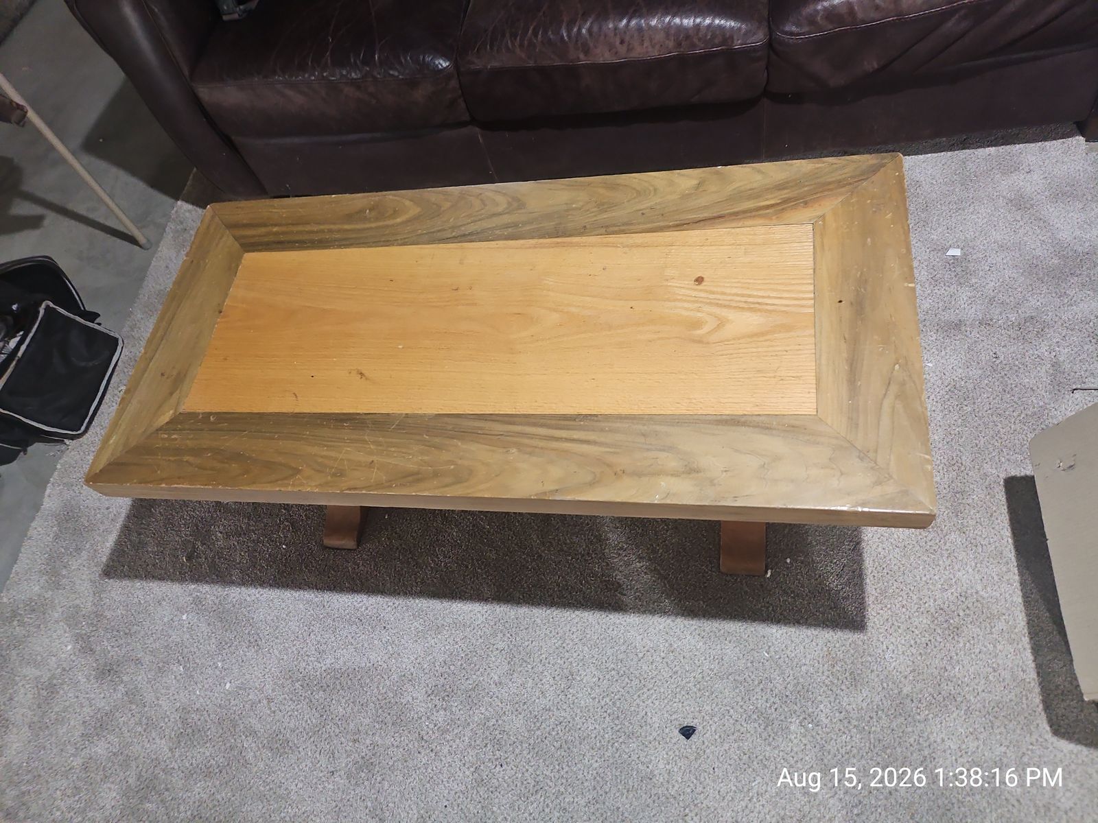 Solid Wood Coffee Table with Two-Tone Border Design