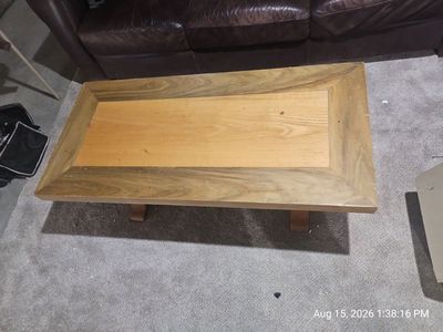 Solid Wood Coffee Table with Two-Tone Border Design