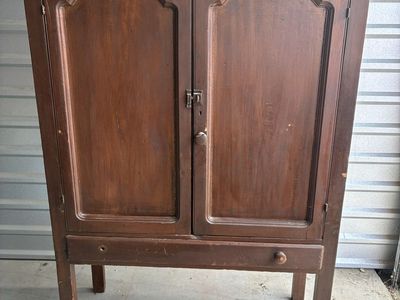 Vintage Dark Wood Pie Safe Cabinet w/ Punched Tin Panels