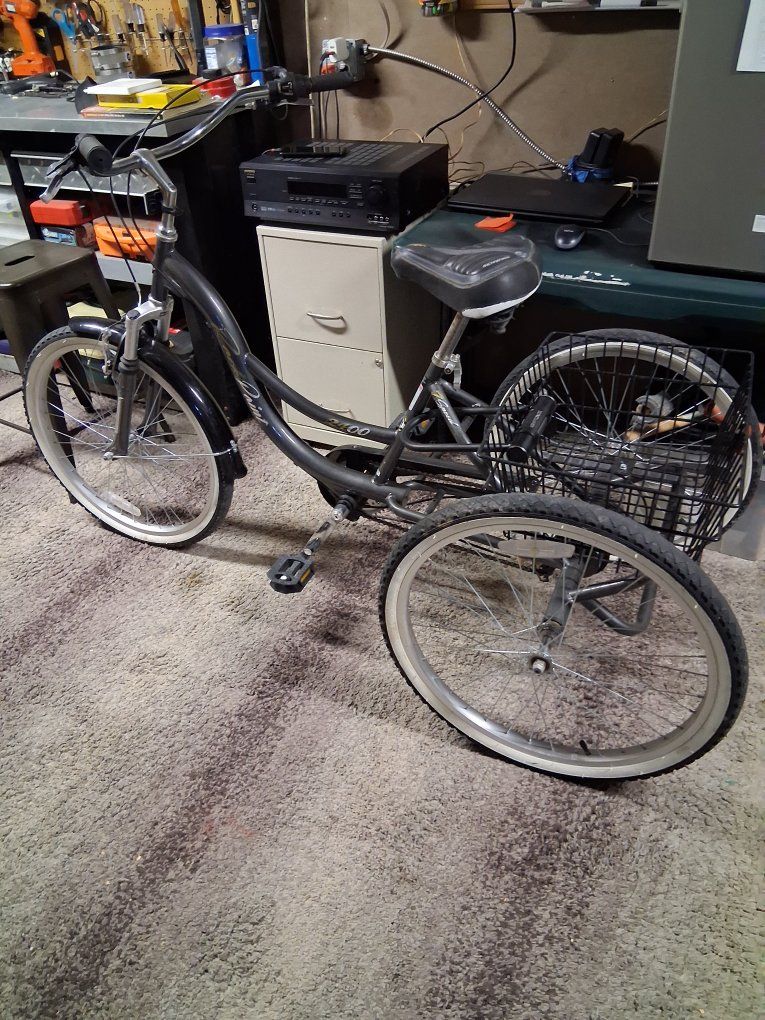 Schwinn Meridian Adult Tricycle - Black, 26-inch wheels, Rear Basket