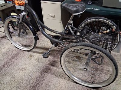 Schwinn Meridian Adult Tricycle - Black, 26-inch wheels, Rear Basket