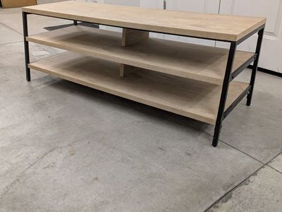Industrial Style 3-Tier Media Console/TV Stand - Light Wood & Black Metal, 55" Long